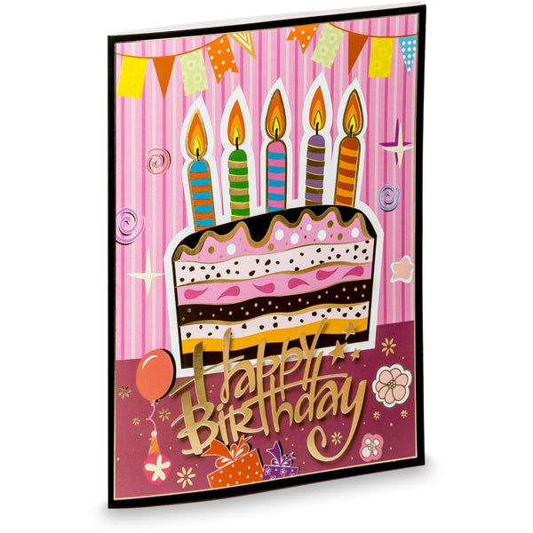 Glitter Bomb 3D Pop Up Birthday Greeting Card Cake Candles