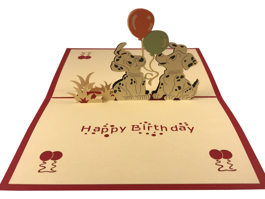 Opening Puppies and Balloons Happy Birthday Pop Up Card