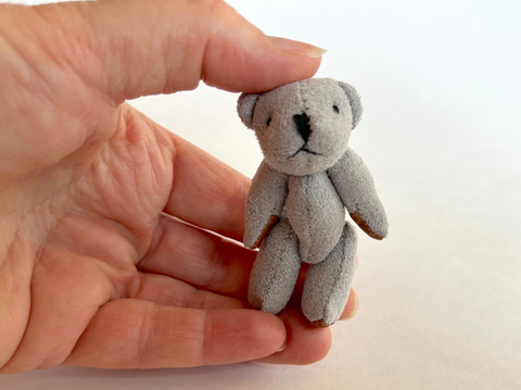 Small Suede Leather Teddy Bear For Doll Craft Ornament Gift Tag (gray)