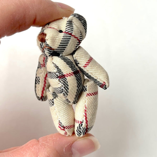 Mini Tartan Plaid Stuffed Teddy Bear for Christmas Craft Ornament Dollhouse Gift Tag