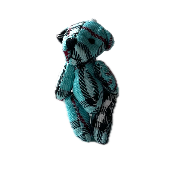 Miniature Plaid Stuffed Teddy Bear Dollhouse Craft Supply Keychain Backpack Charm