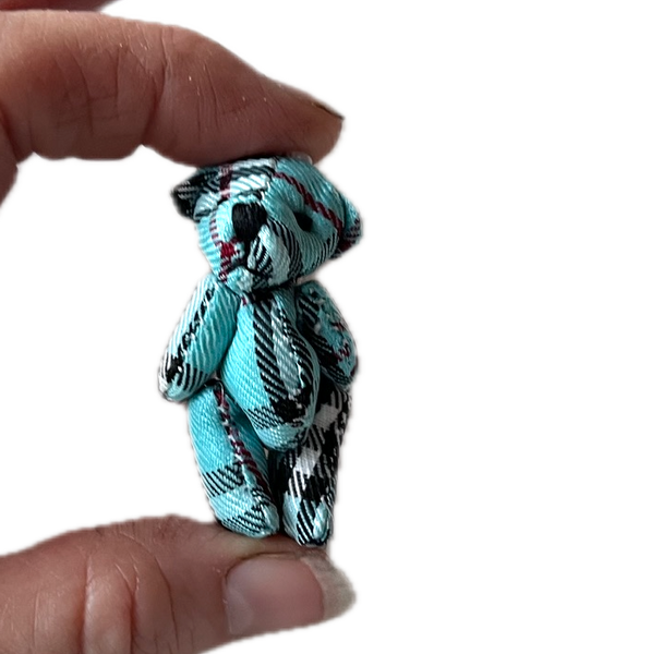 Miniature Plaid Stuffed Teddy Bear Dollhouse Craft Supply Keychain Backpack Charm