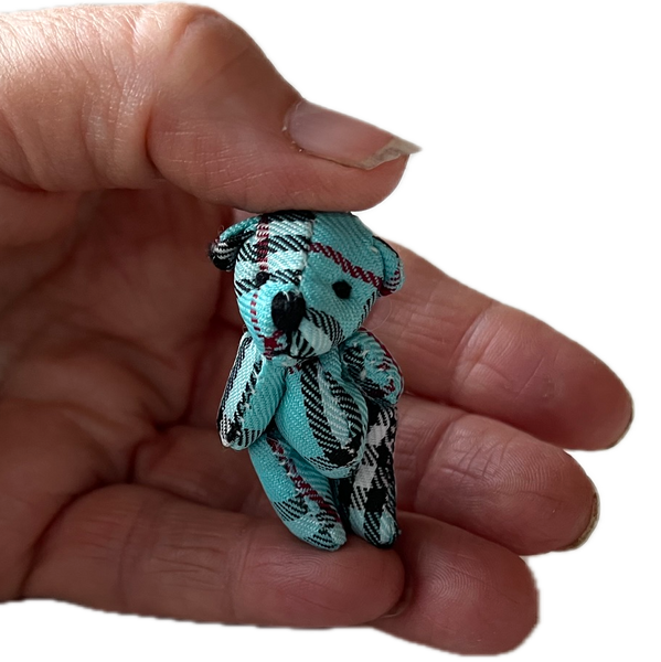 Miniature Plaid Stuffed Teddy Bear Dollhouse Craft Supply Keychain Backpack Charm