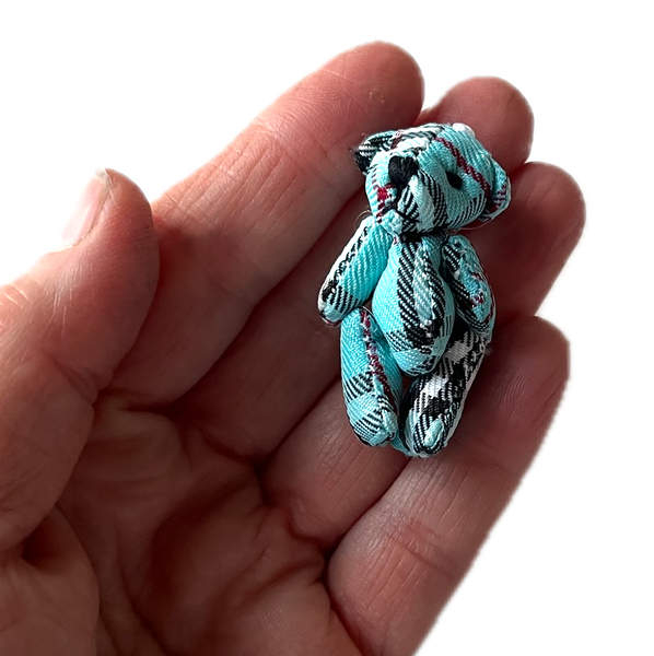 Miniature Plaid Stuffed Teddy Bear Dollhouse Craft Supply Keychain Backpack Charm