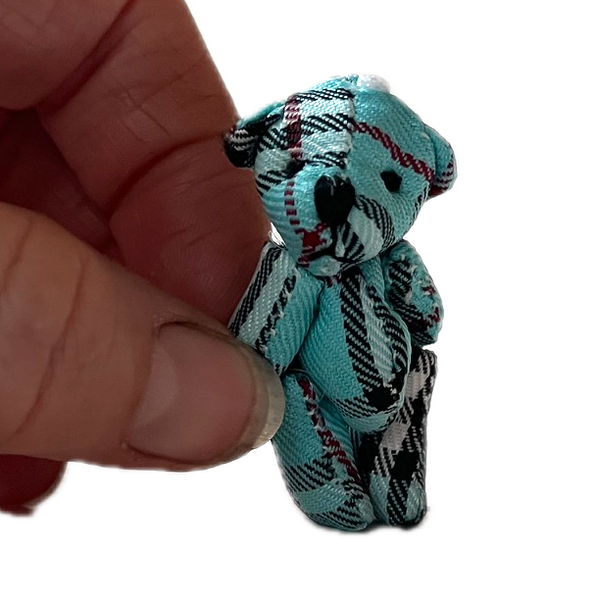 Miniature Plaid Stuffed Teddy Bear Dollhouse Craft Supply Keychain Backpack Charm