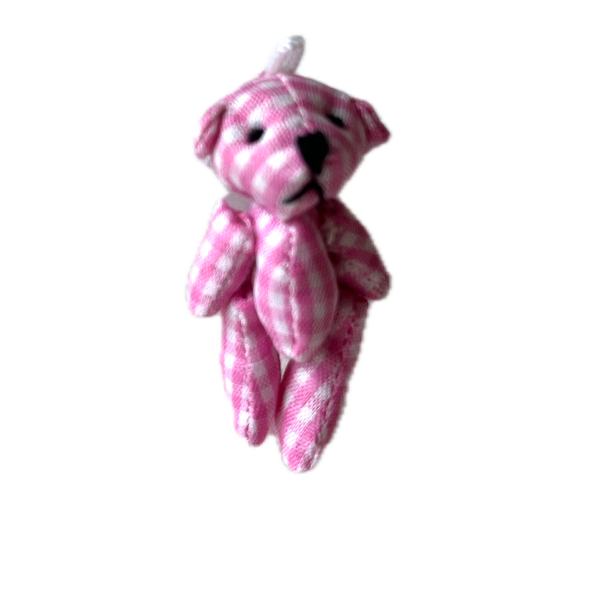 Tiny Pink Plaid Gingham Stuffed Teddy Bear Dollhouse Doll Accessory
