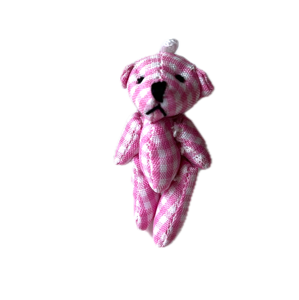 Tiny Pink Plaid Gingham Stuffed Teddy Bear Dollhouse Doll Accessory