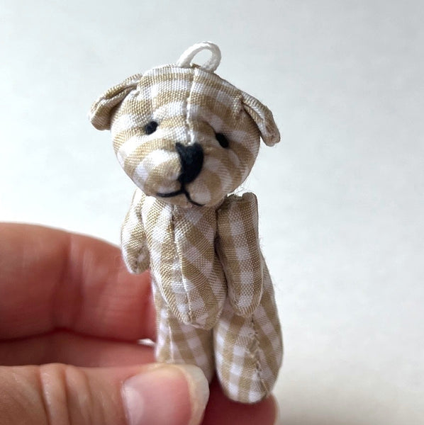 Tiny Beige Plaid Gingham Stuffed Teddy Bear Dollhouse Doll Accessory (Copy)