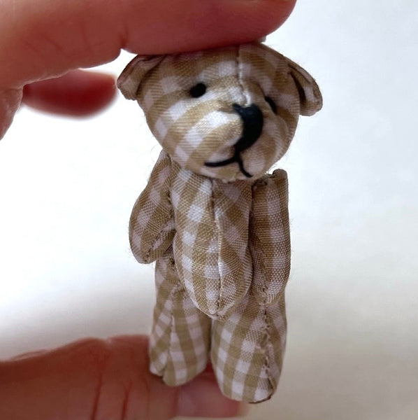 Tiny Beige Plaid Gingham Stuffed Teddy Bear Dollhouse Doll Accessory (Copy)