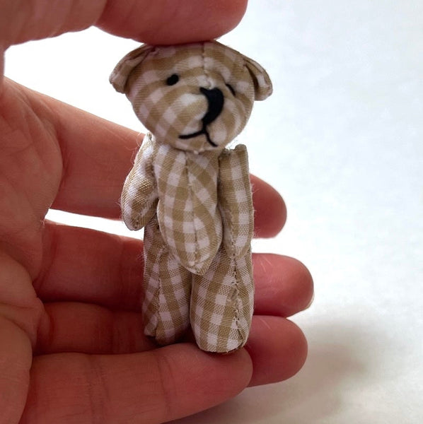Tiny Beige Plaid Gingham Stuffed Teddy Bear Dollhouse Doll Accessory (Copy)