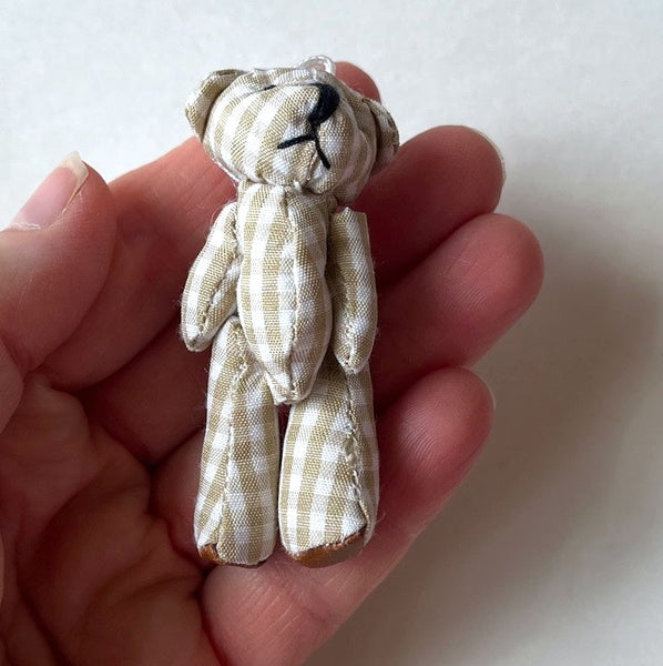 Tiny Beige Plaid Gingham Stuffed Teddy Bear Dollhouse Doll Accessory (Copy)