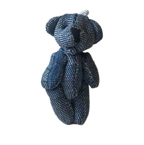 Tiny Blue Denim Stuffed Teddy Bear Dollhouse Doll Accessory