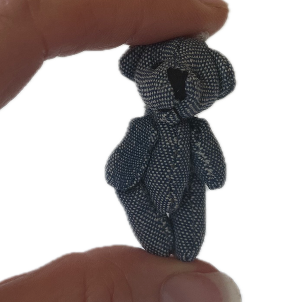 Tiny Blue Denim Stuffed Teddy Bear Dollhouse Doll Accessory
