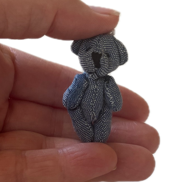Tiny Blue Denim Stuffed Teddy Bear Dollhouse Doll Accessory