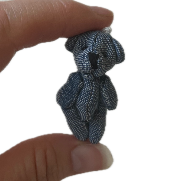 Tiny Blue Denim Stuffed Teddy Bear Dollhouse Doll Accessory