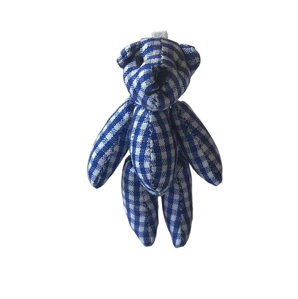 Tiny Blue Plaid Gingham Stuffed Teddy Bear Dollhouse Doll Accessory