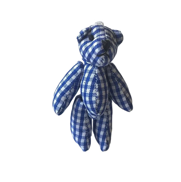 Tiny Blue Plaid Gingham Stuffed Teddy Bear Dollhouse Doll Accessory