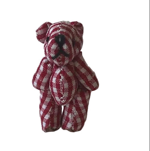 Tiny Red Plaid Gingham Stuffed Teddy Bear Dollhouse Doll Accessory