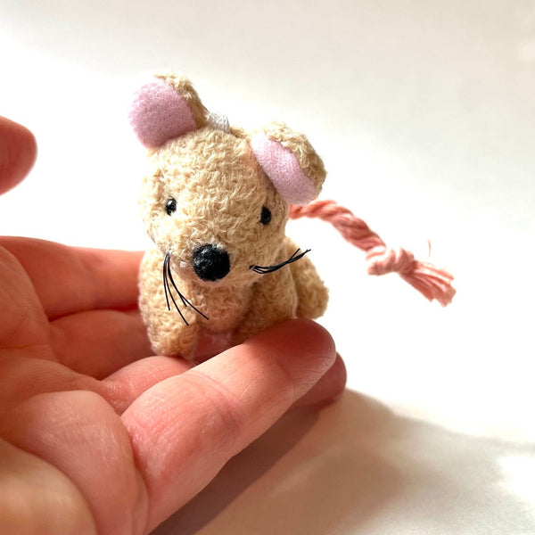 Small Stuffed Mouse Bag Charm Beige