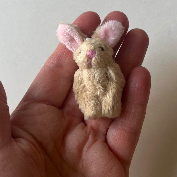 Tiny  Light Brown Plush Bunny Pink Ear