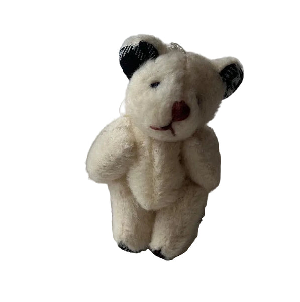 Tiny Stuffed White Bear Plaid Ears Dollhouse Pocket Friend Backpack Charm