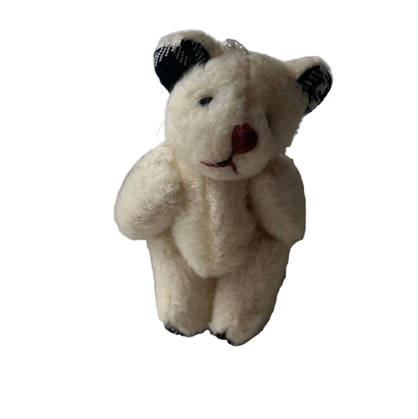 Tiny Stuffed White Bear Plaid Ears Dollhouse Pocket Friend Backpack Charm
