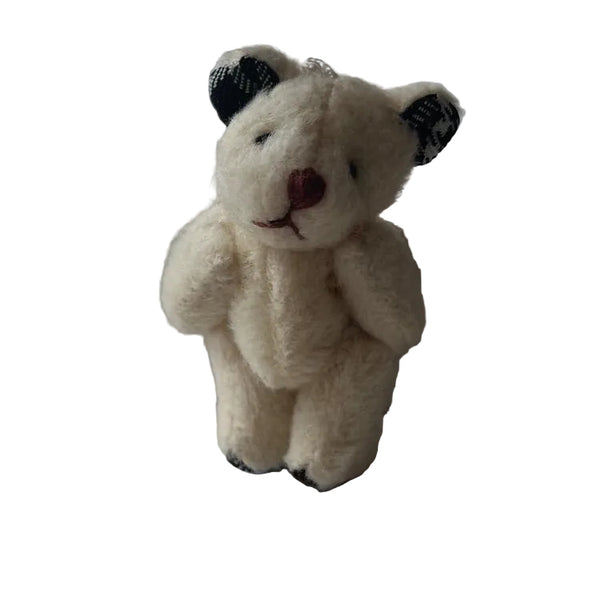 Tiny Stuffed White Bear Plaid Ears Dollhouse Pocket Friend Backpack Charm