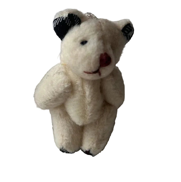 Tiny Stuffed White Bear Plaid Ears Dollhouse Pocket Friend Backpack Charm