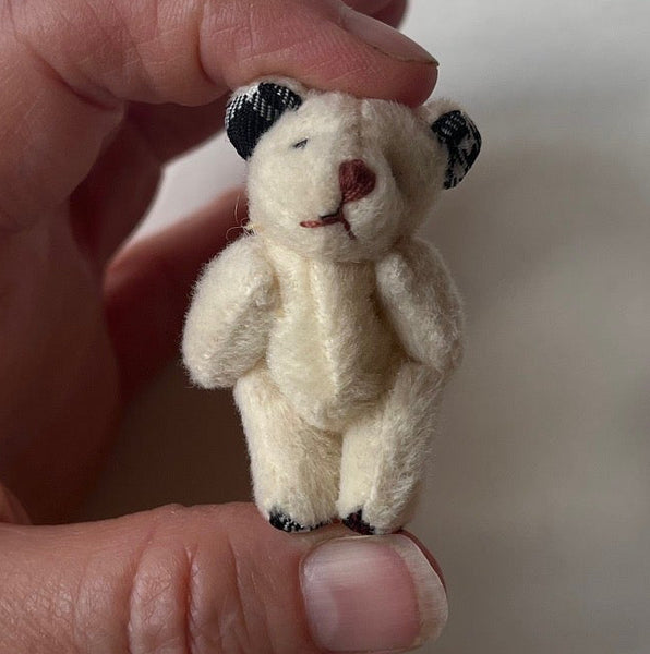 Tiny Stuffed White Bear Plaid Ears Dollhouse Pocket Friend Backpack Charm