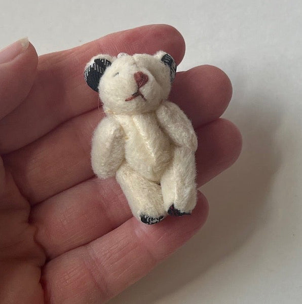 Tiny Stuffed White Bear Plaid Ears Dollhouse Pocket Friend Backpack Charm