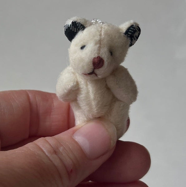 Tiny Stuffed White Bear Plaid Ears Dollhouse Pocket Friend Backpack Charm