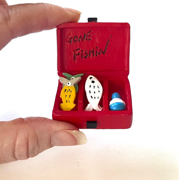 Miniature Red Tackle Box Fairy Garden  Dollhouse Diorama